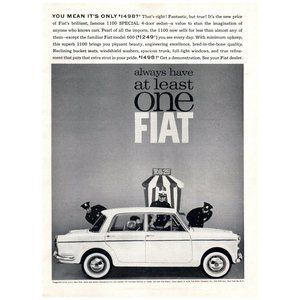 1962 Fiat 1100 Sedan Classic Car Vintage Print Ad Toll Booth Police White 4 Door